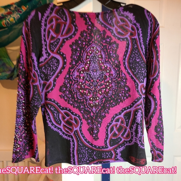 90s ๐ Betsey Johnson psychedelic funky button down 3/4 sleeves beaded cardigan! - Picture 5 of 12